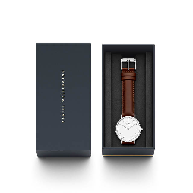 Daniel Wellington St Mawes 36mm White Dial Brown Genuine Leather Silver Watch - DW00100052
