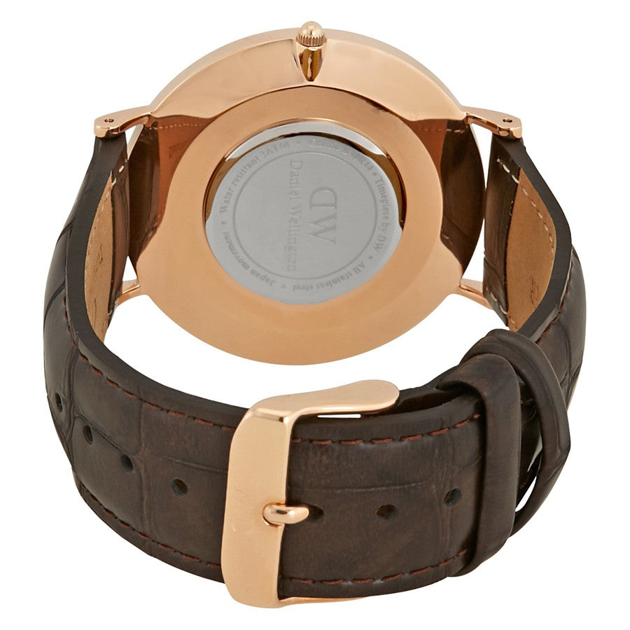 Daniel Wellington York 40mm White Dial Dark Brown Genuine Leather Gold Men's Watch - DW00100011