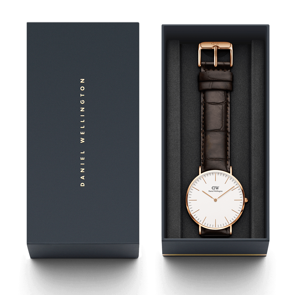 Daniel Wellington York 40mm White Dial Dark Brown Genuine Leather Gold Men's Watch - DW00100011