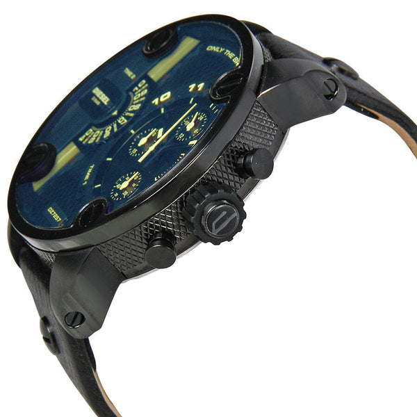 Diesel Bad Ass Chronograph Blue Dial Black Leather Men's Watch #DZ7257 - Watches of Australia #2