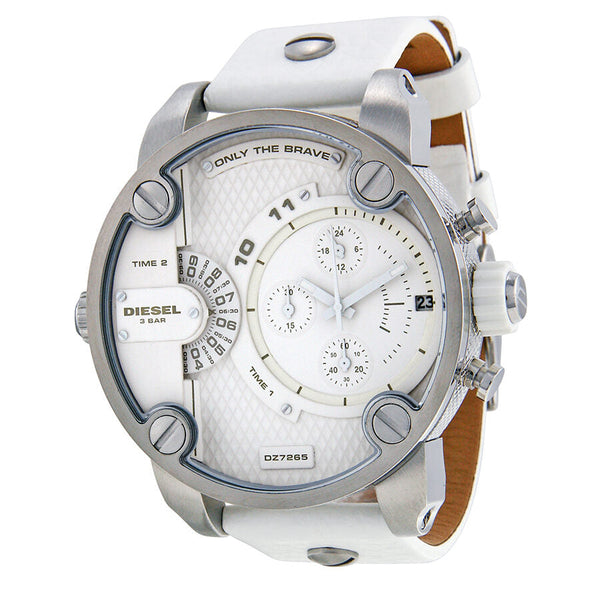 Diesel Bass Ass Chronograph White Dial White Leather Men's Watch #DZ7265 - Watches of Australia