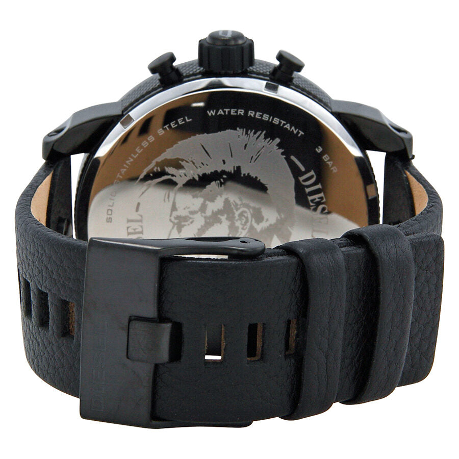 Diesel Big Daddy DZ7257 watch caseback showing water resistant marking and black leather strap