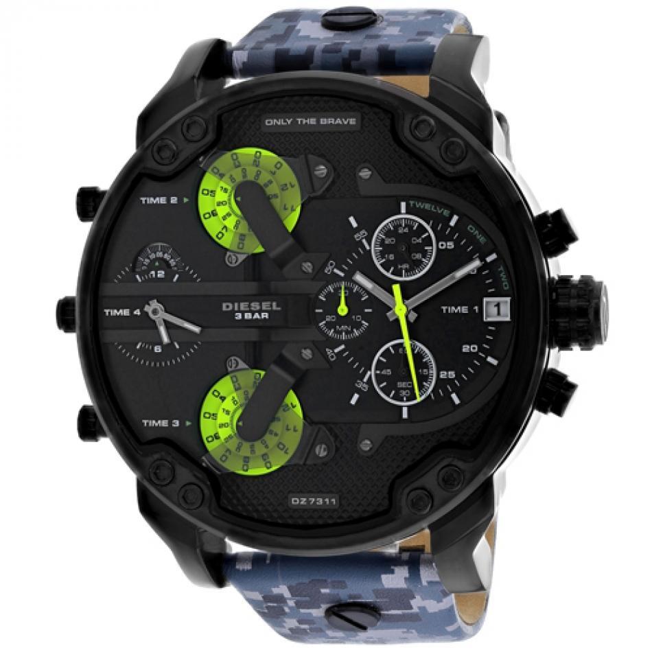 Diesel Big Daddy Camouflage Genuine Leather GMT Men's Watch DZ7311