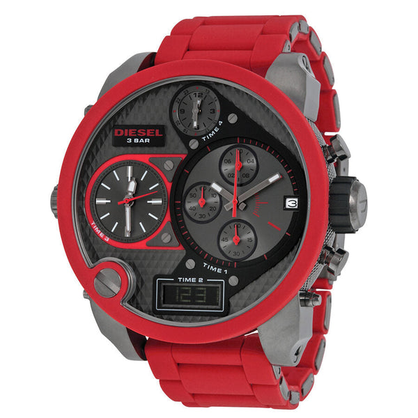 Diesel Daddies Series Chronograph Grey Four Time Zone Dial Red Silicone Men's Watch  DZ7279 - Watches of Australia