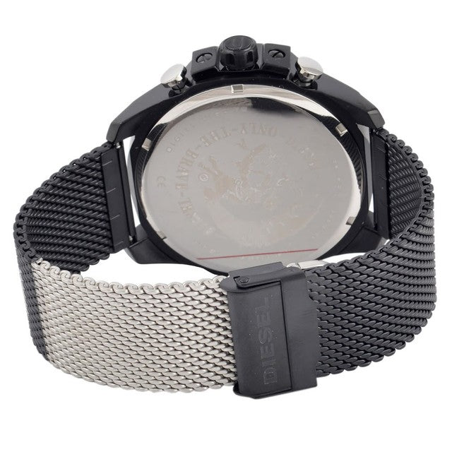 Diesel Mega Chief DZ4514 watch caseback view with mesh strap