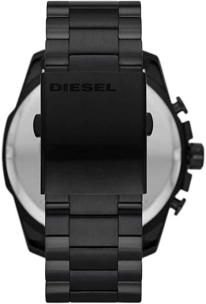 Diesel Mega Chief DZ4582 caseback showing black stainless steel bracelet
