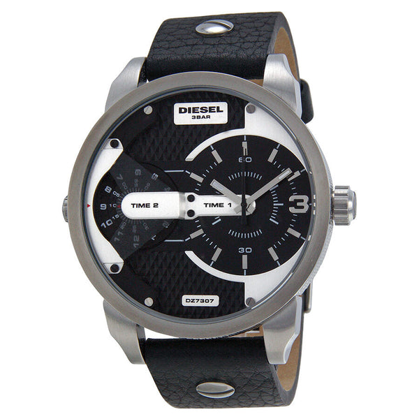 Diesel Mini Daddy Black Dial Black Leather Men's Watch DZ7307 - Watches of Australia