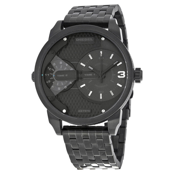 Diesel Mini Daddy Black Dual Time Dial Black Ion-plated Men's Watch DZ7316 - Watches of Australia