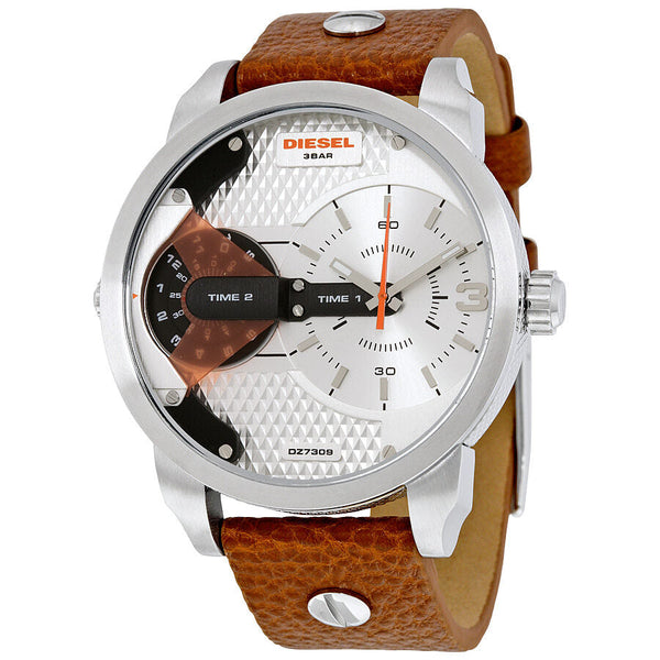 Diesel Mini Daddy Silver Dial Brown Leather Men's Watch #DZ7309 - Watches of Australia