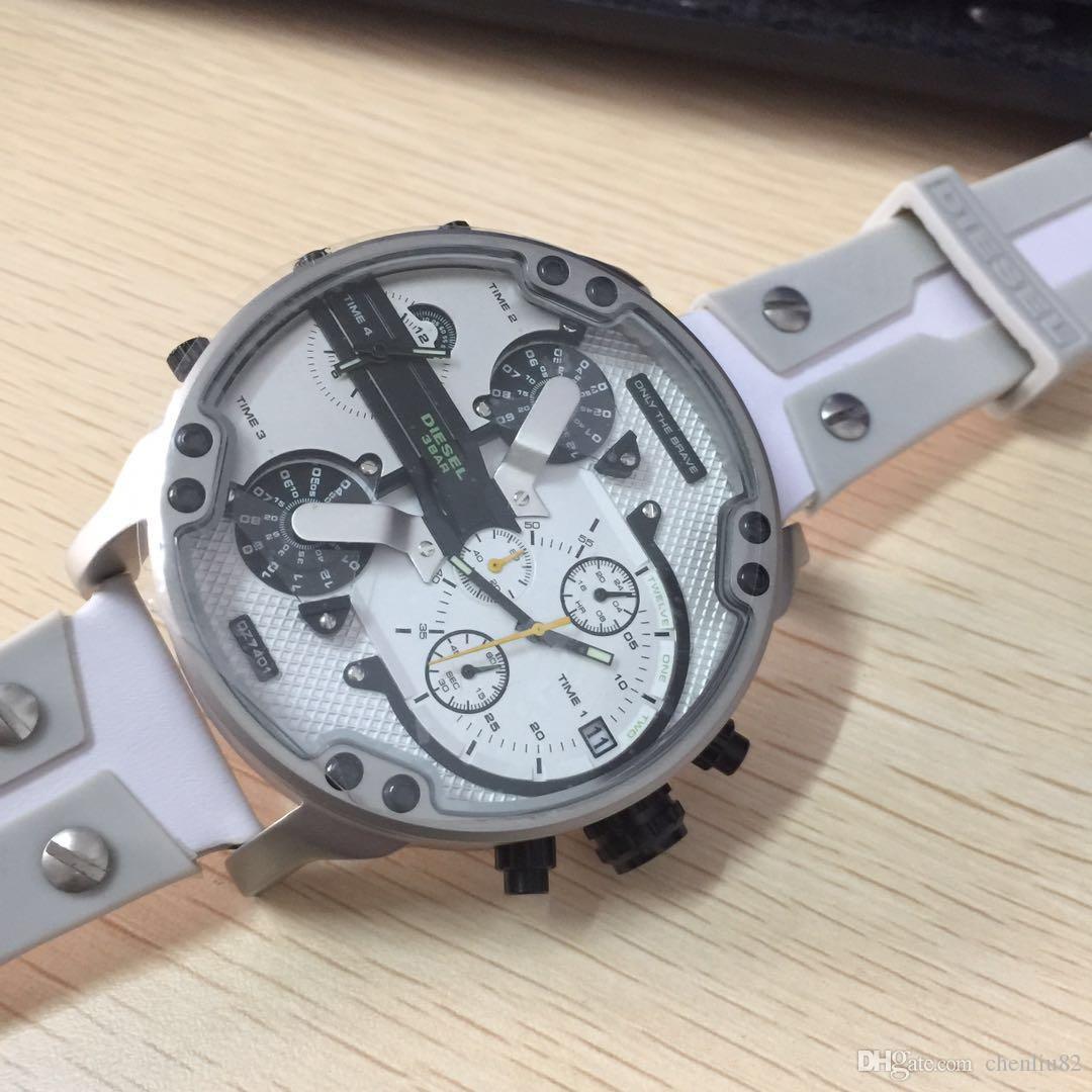Diesel Mr Daddy 2.0 DZ7401 chronograph watch worn on wrist with white strap