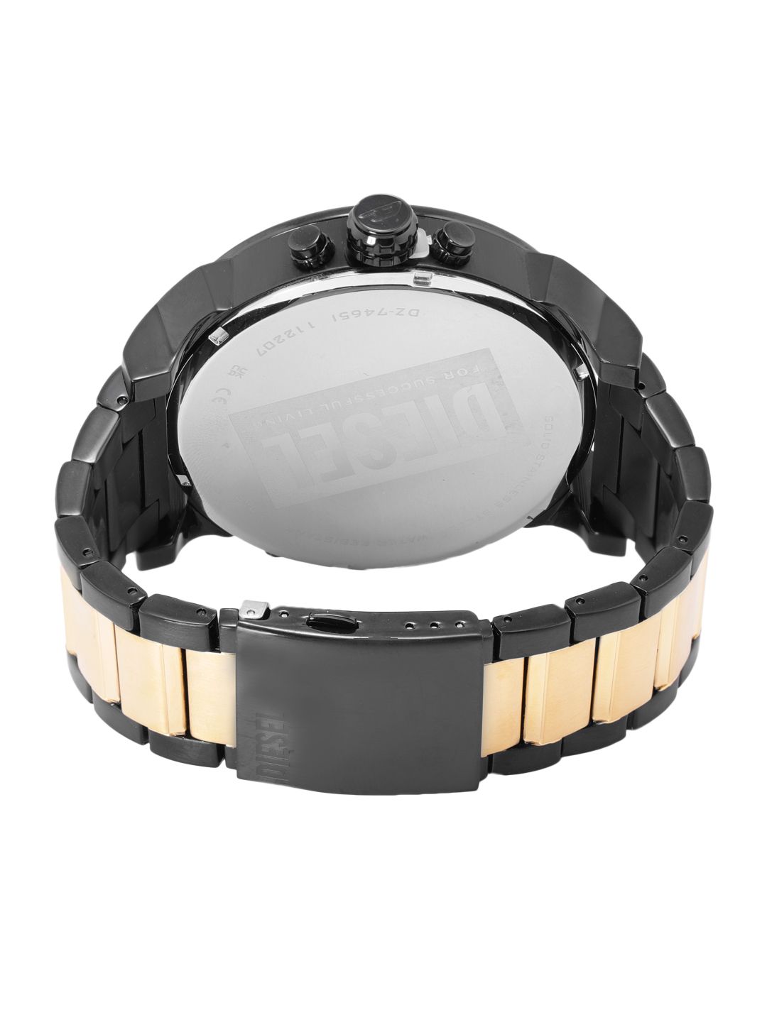 DIESEL Mr. Daddy 2.0 case back view with two-tone bracelet and crown detail