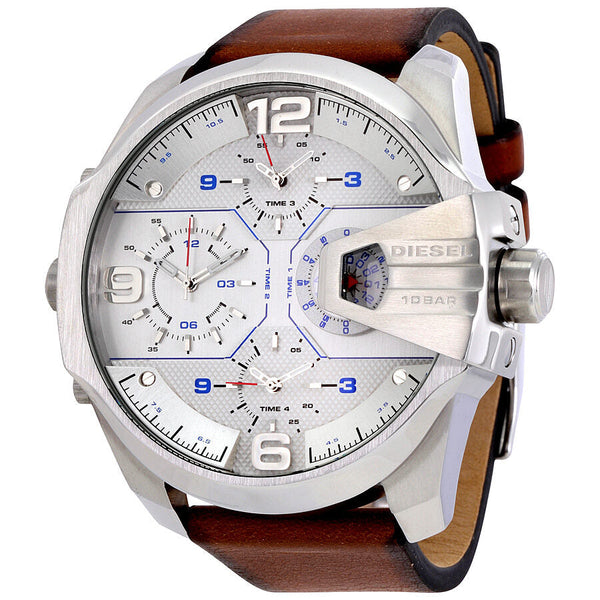 Diesel Uber Chief Silver Dial Brown Leather Men's Watch DZ7374 - Watches of Australia