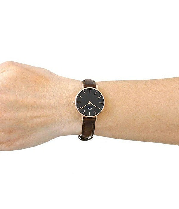 Daniel Wellington Petite Bristol 28mm Black Dial Brown Genuine Leather Women's Watch - DW00100221