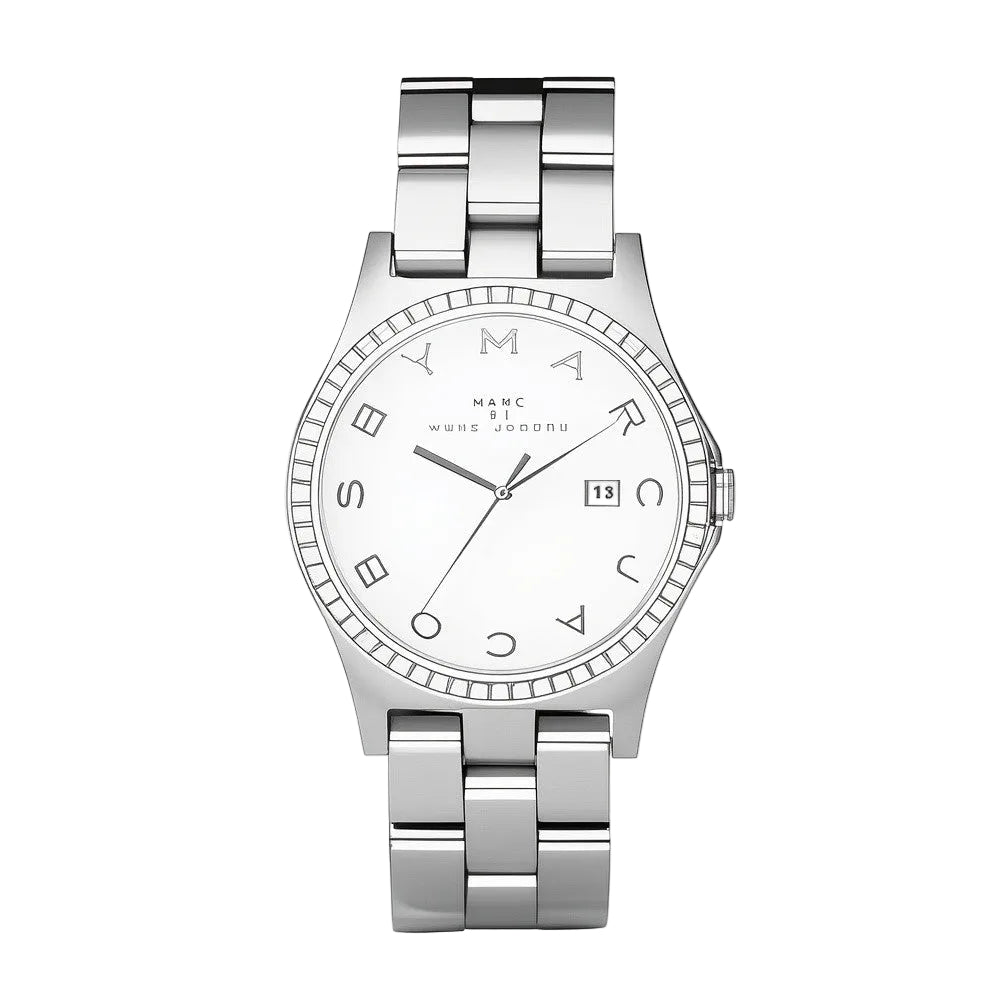Marc By Marc Jacobs Henry White Dial Crystal Date Silver Watch MBM3044