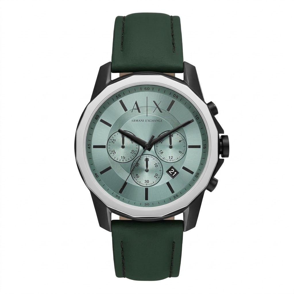 Armani Exchange Banks Chronograph Green Leather Strap Watch - AX1725