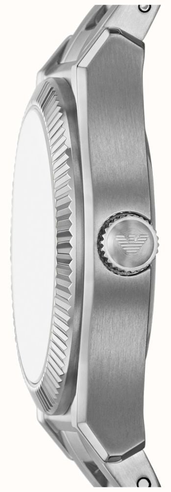 Side profile of Emporio Armani AR11658 showing case thickness and stainless steel band
