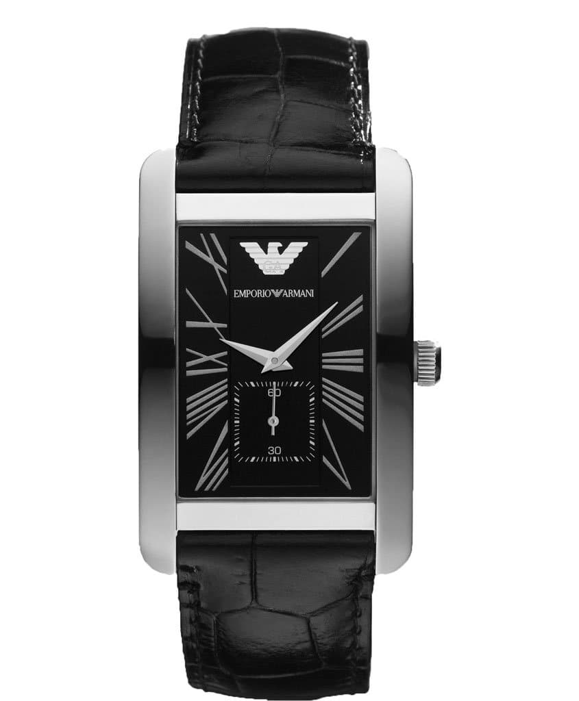 Emporio Armani AR0143 silver men's watch with black dial and black leather strap