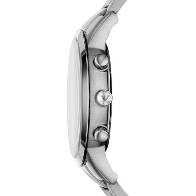 Emporio Armani AR11458 side profile showing case thickness and chronograph pushers