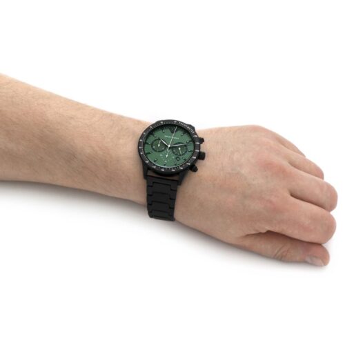 Emporio Armani Chronograph Green Dial Black Men's Watch AR11472