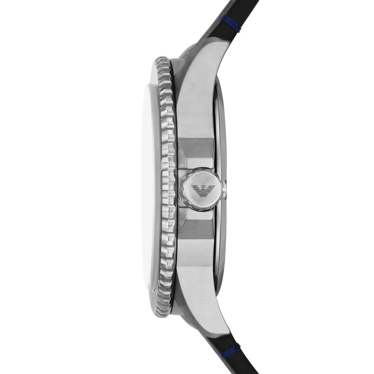 Emporio Armani AR11516 side profile showing case thickness and blue bezel detail