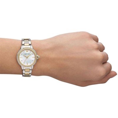 Emporio Armani AR11524 women's watch worn on wrist with two-tone bracelet