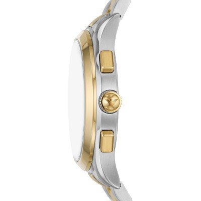 Side view of AR11527 watch showing case profile with gold and steel two-tone design