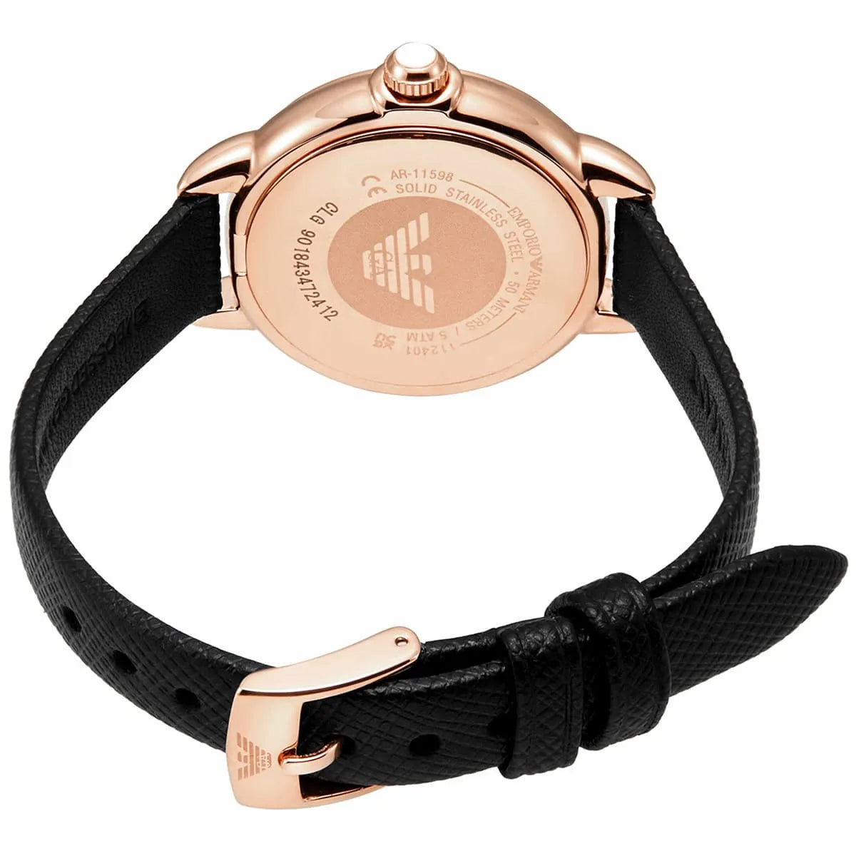 Emporio Armani Rosa MOP Dial Black Genuine Leather Women's Watch - AR11598
