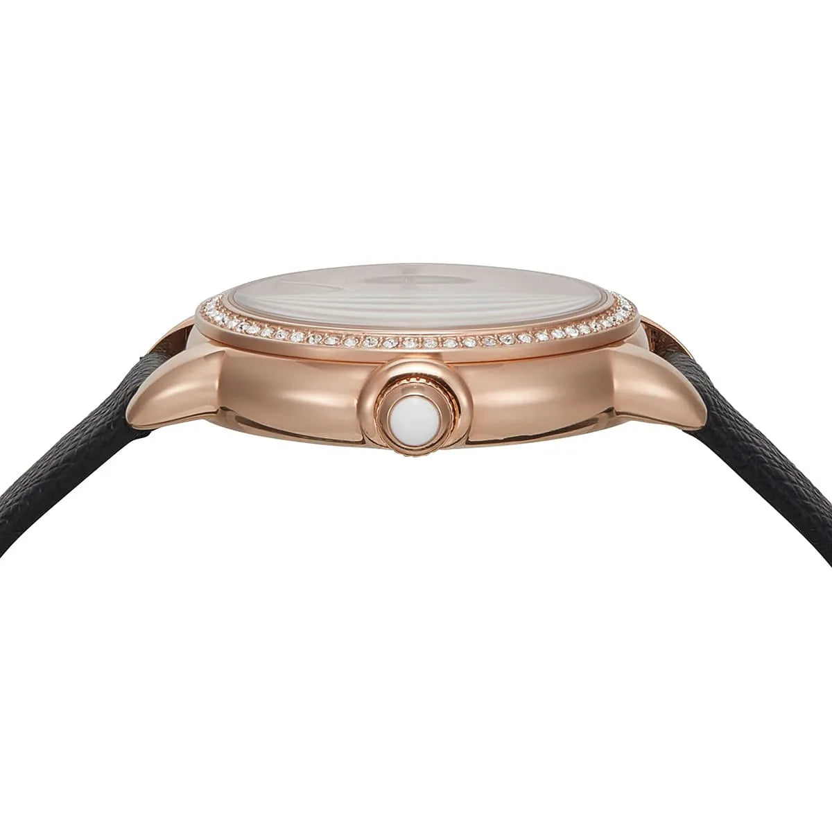 Emporio Armani Rosa MOP Dial Black Genuine Leather Women's Watch - AR11598