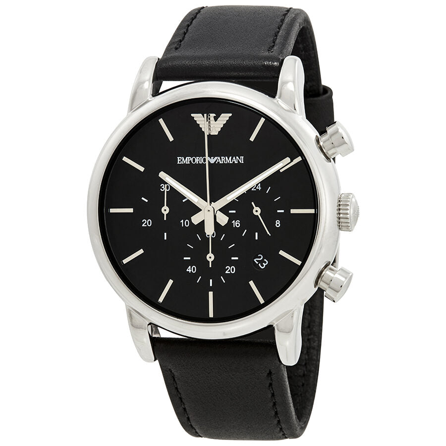 Emporio Armani Classic Chronograph Black Genuine Leather Men's Watch - AR1733