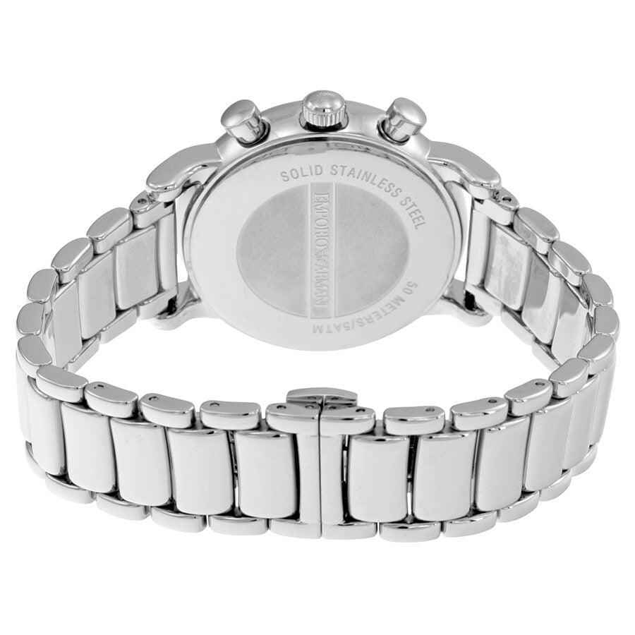 Emporio Armani AR1853 case back showing solid stainless steel and engraved branding