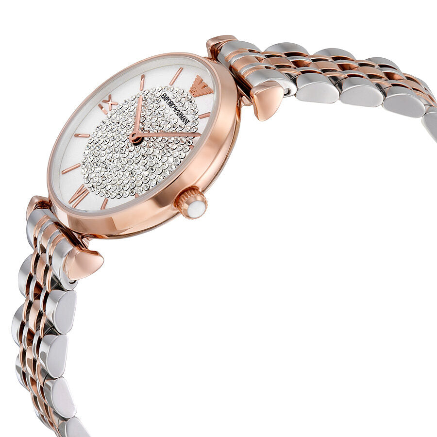 Emporio Armani White Crystal Pave Dial Two-tone Women's Watch - AR1926