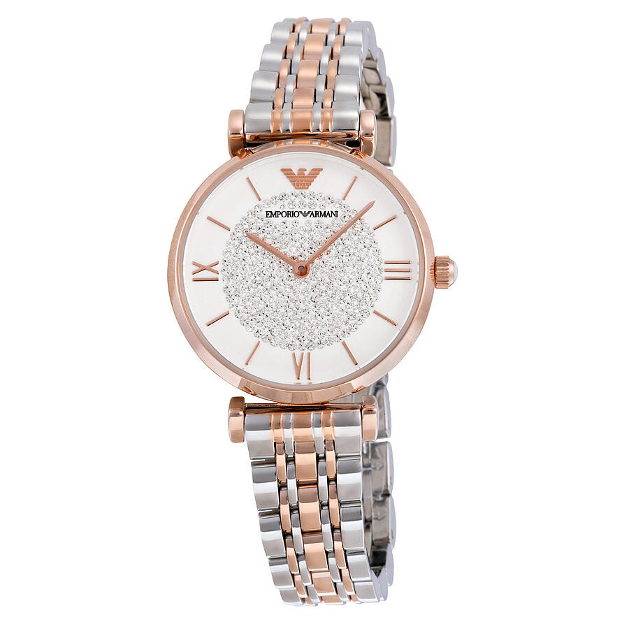 Emporio Armani White Crystal Pave Dial Two-tone Women's Watch - AR1926