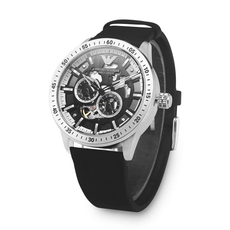Emporio Armani Automatic Black Leather Men's Watch AR60051 - The Watches Men & CO #2