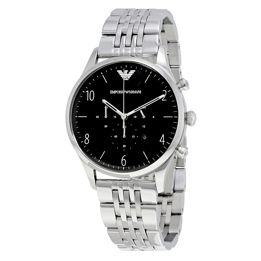 Emporio Armani Beta chronograph watch with black dial and stainless steel bracelet