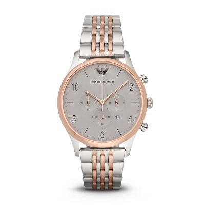 Emporio Armani Beta Chronograph Grey Dial Two-tone Men's Watch #AR1864 - The Watches Men & CO