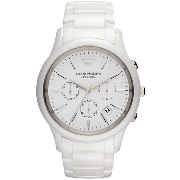 Emporio Armani Ceramica Chronograph White Dial Men's Watch AR1453 - Watches of Australia