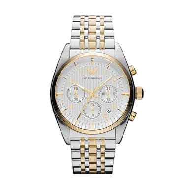 Emporio Armani Classic Silver Dial Two-tone Stainless Steel Chronograph Men's Watch #AR0396 - Watches of Australia