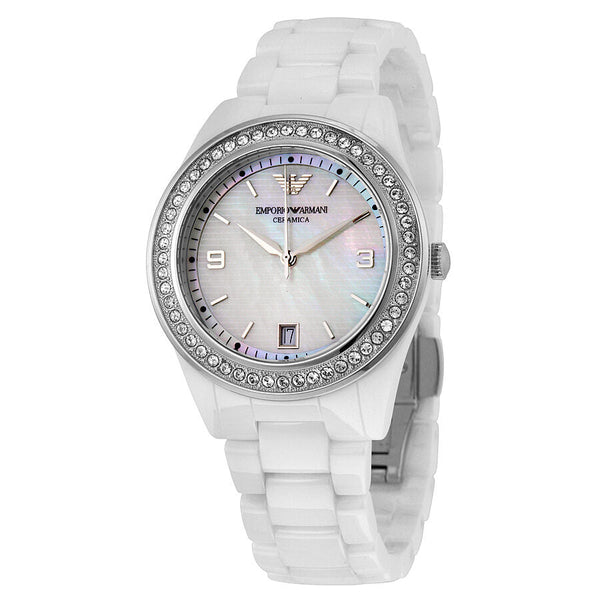 Emporio Armani Crystal Mother of Pearl Dial Ladies Watch AR1426 - Watches of Australia