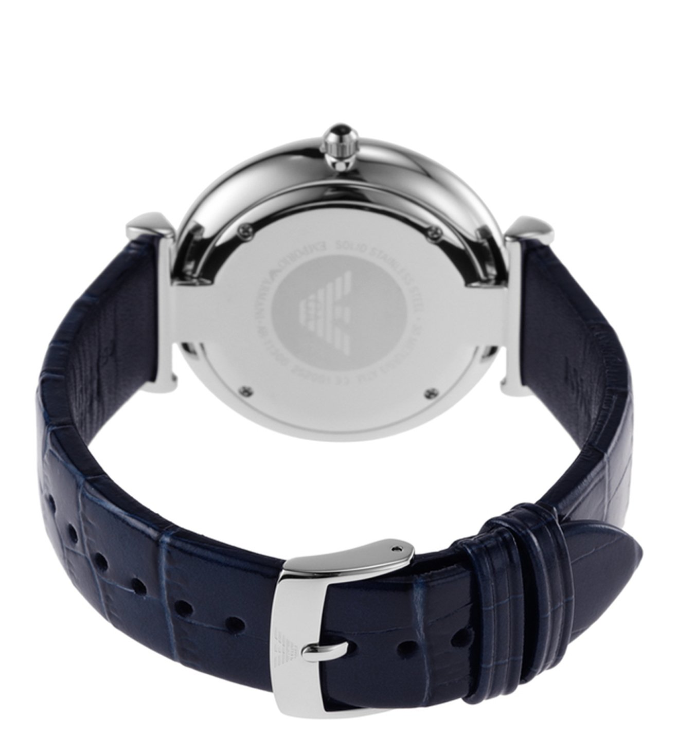 Navy blue genuine leather strap with T-bar attachment on Emporio Armani Gianni AR11300