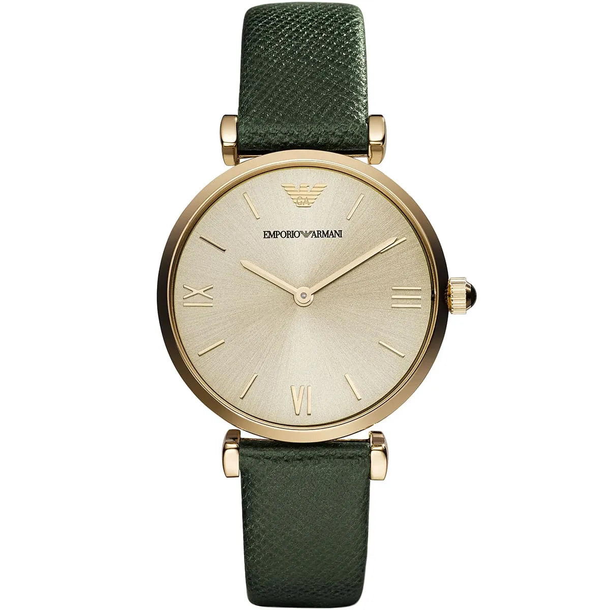 Emporio Armani Gianni T-Bar gold women's watch with cream dial and green leather strap