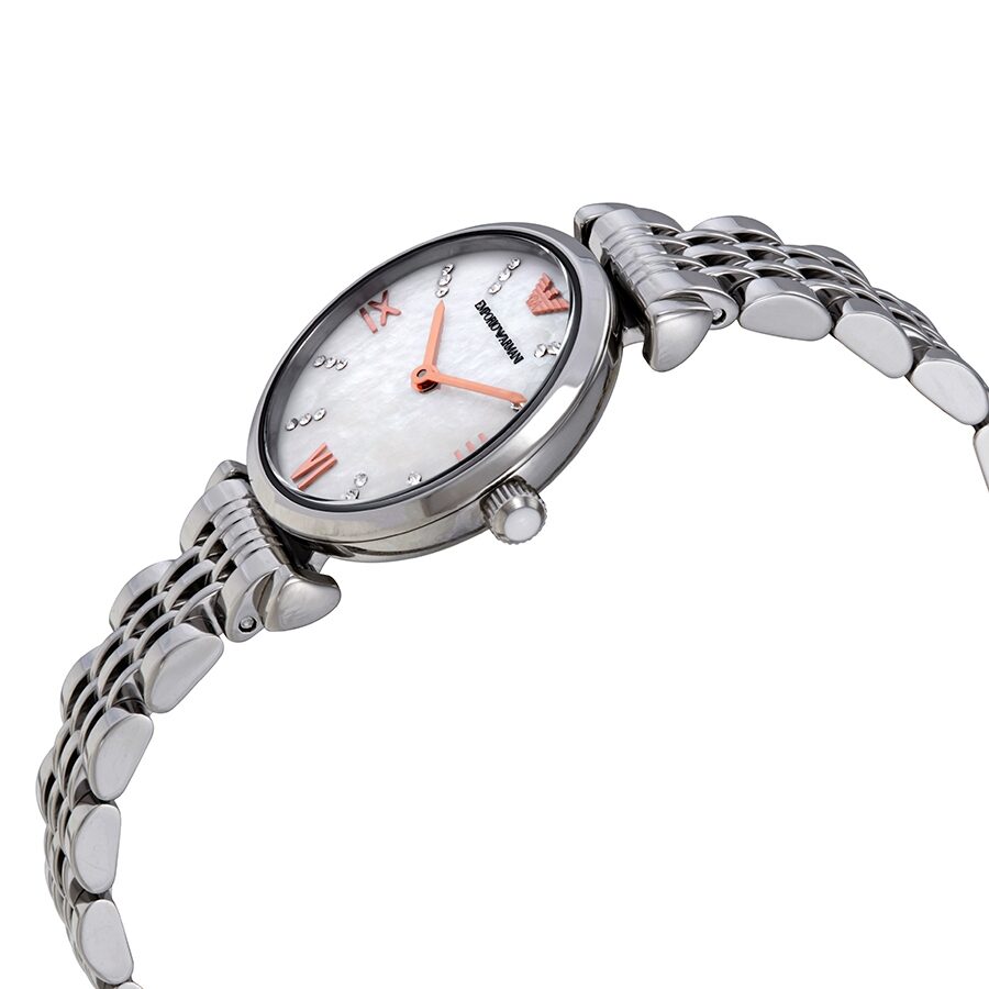 Emporio Armani Gianni T-Bar White MOP Dial Silver Women's Watch - AR11204