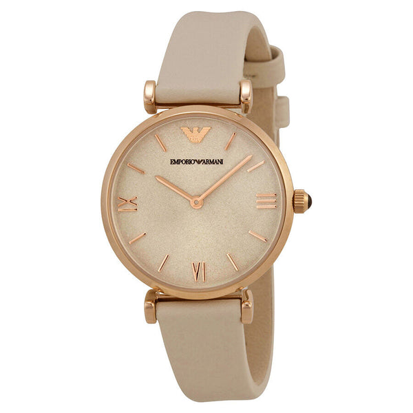 Emporio Armani Light Brown Dial White Leather Ladies Watch 1769 - Watches of Australia