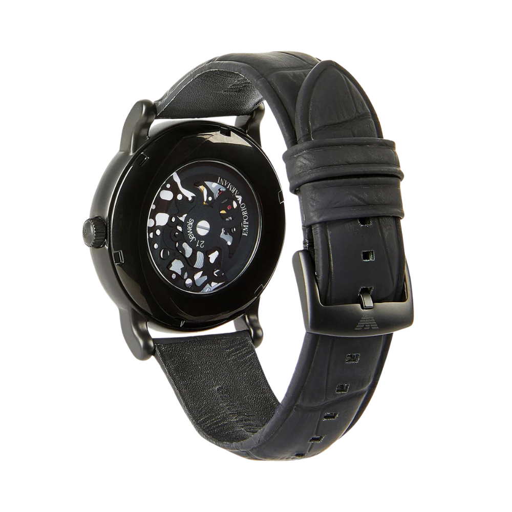 Emporio Armani Luigi Automatic Black Leather Men's Watch AR60008 - The Watches Men & CO #3