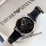 EMPORIO ARMANI Meccanico Black Leather Strap Black Dial Automatic Watch Luigi AR60040