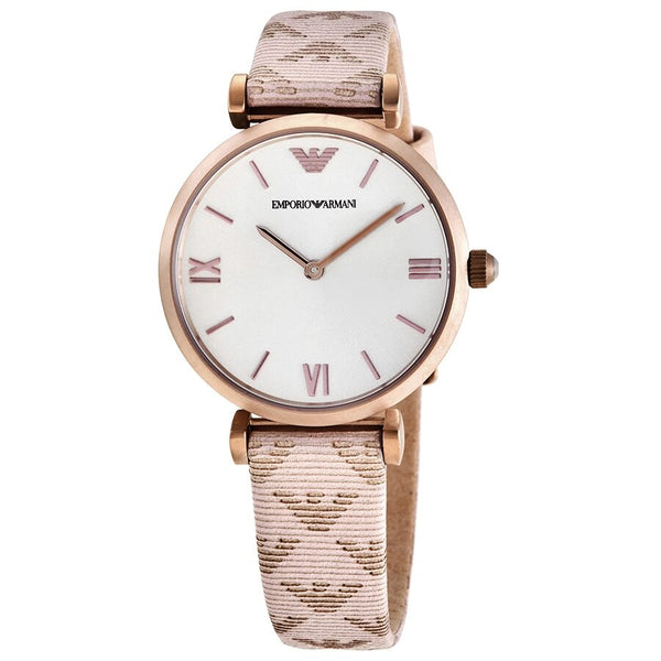 Emporio Armani Quartz Grey Dial Beige Leather Ladies Watch AR11126 - Watches of Australia