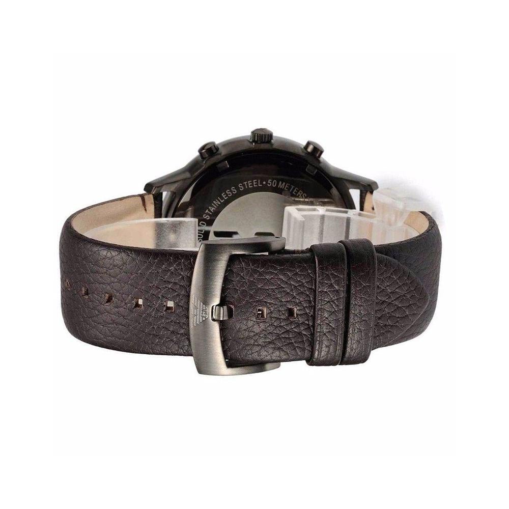 Emporio Armani Sportivo AR2462 side view showing brown leather strap and stainless steel case