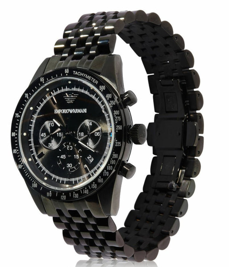 Emporio Armani Tazio Chronograph Matte Black Dial Black PVD-Plated Stainless Men's Watch - AR5989