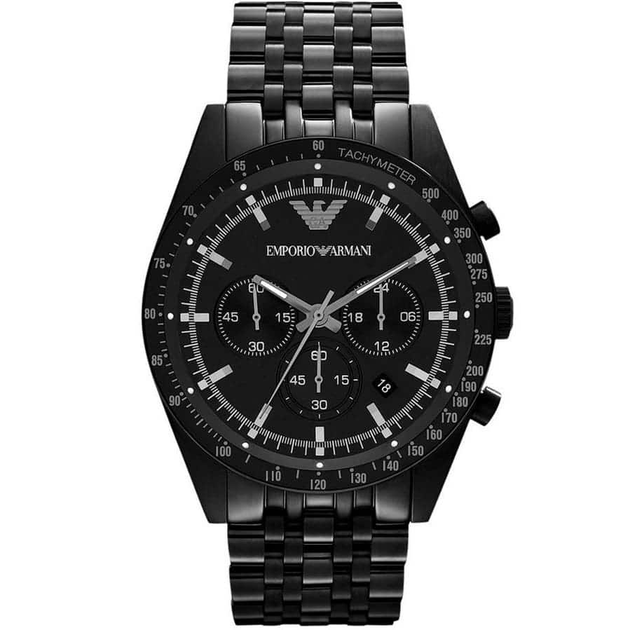 Emporio Armani Tazio Chronograph Matte Black Dial Black PVD-Plated Stainless Men's Watch - AR5989