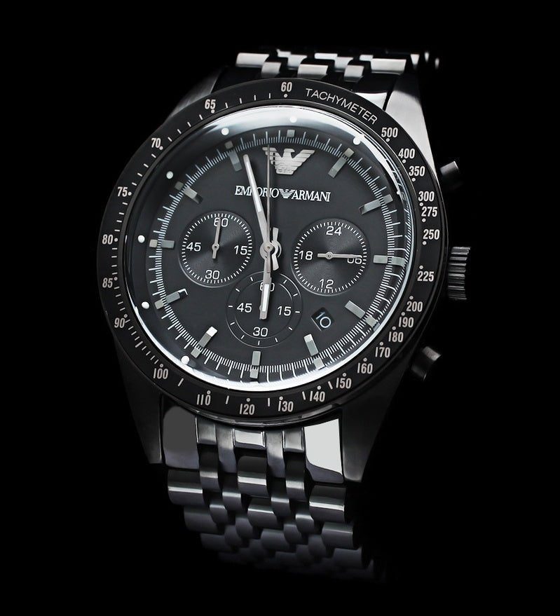 Emporio Armani Tazio Chronograph Matte Black Dial Black PVD-Plated Stainless Men's Watch - AR5989