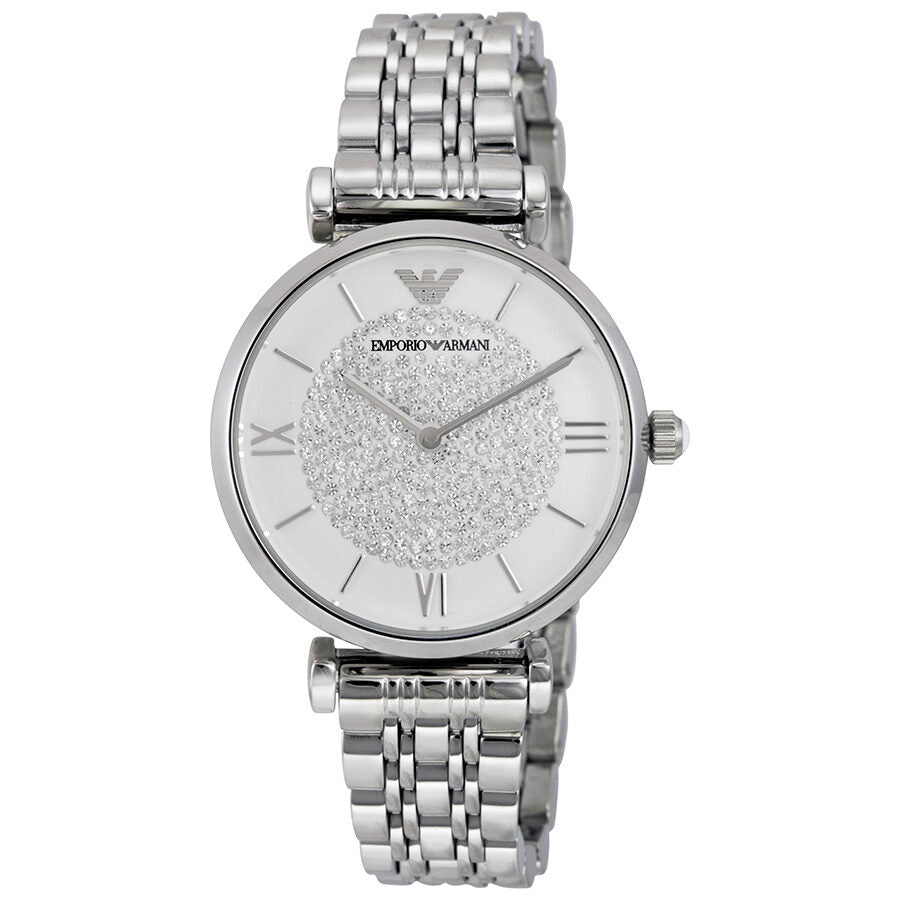 Emporio Armani White Crystal Pave Dial Stainless Steel Ladies Watch AR1925